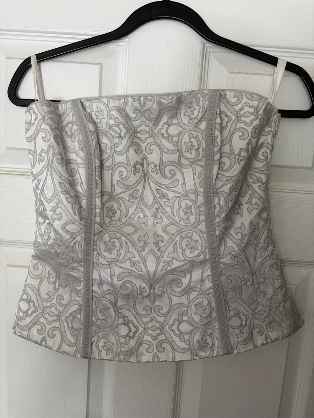 White House Black Market Silver-Gray Strapless Brocade Corset Top